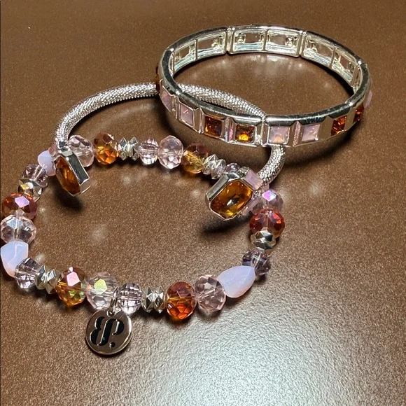 Bomb Party Peach Stack. Elegant Silver, Peach and Pink Bracelet Set - Picture 8 of 8
